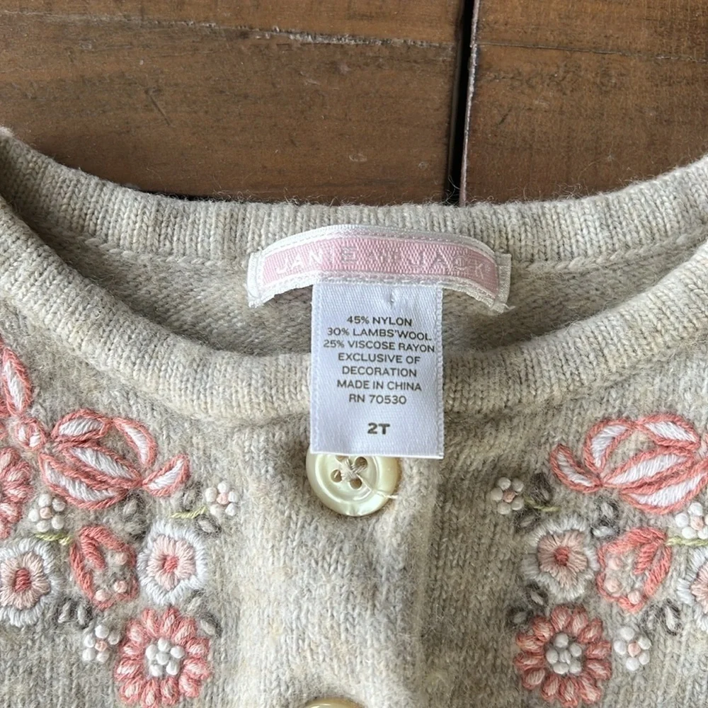 Janie and jack floral embroidered lambs wool cardigan